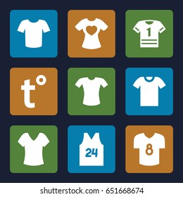 T icons set. set of 9 t filled icons such as shirt
