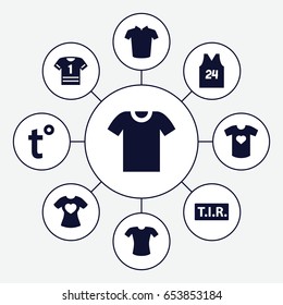 T icons set. set of 9 t filled icons such as t-shirt