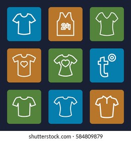 t icons set. Set of 9 t outline icons such as shirt