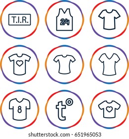 T icons set. set of 9 t outline icons such as shirt, t-shirt