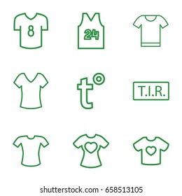 T icons set. set of 9 t outline icons such as shirt, t-shirt