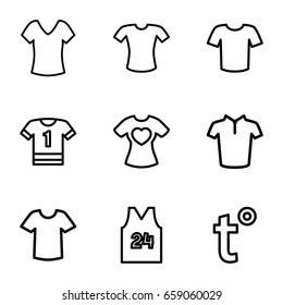 T icons set. set of 9 t outline icons such as shirt