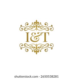 Logotipo inicial ou nome emas. Huruf IT ampersand pernikahan atau simbol mitra bisnis