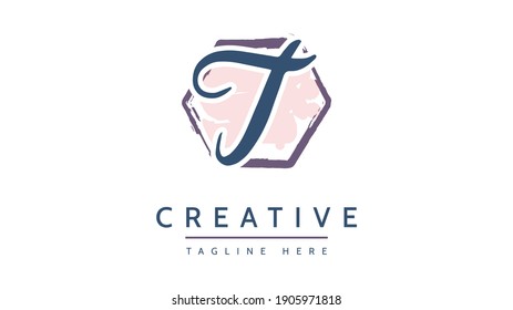 T Initial handwriting logo vector