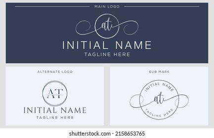 A T AT Initial handwriting signature logo template vector. Hand lettering for designs