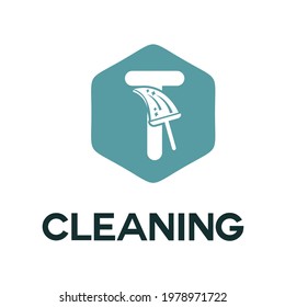 T Initial Letter Cleaning Service Simple Flat Modern Logo with Broom, Brush icon. Housecleaning, Maintenance Home Repair Business Brand. Home Clean Up Retail company 