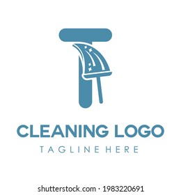T Initial Letter Cleaning Service Simple Flat Modern Logo with Broom, Brush icon. Housecleaning, Maintenance Home Repair Business Brand. Home Clean Up Retail company