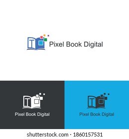 T Letra inicial libro/e digital con tecnología de píxeles coloridos. Para el libro electrónico, el concepto de la biblioteca digital y el logotipo de tecnología