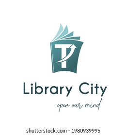 T Initial Letter Flat Modern Book Logo type for education, book store, book shop, library, retail, stationery business logo brand