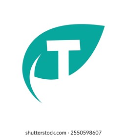 T Initial letter with green leaf logo vector flat design is a design for a natural and eco-friendly product logo