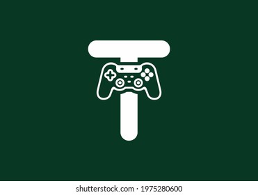 T initial letter with joystick shape design