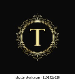 T initial letter logo template with luxury ornament