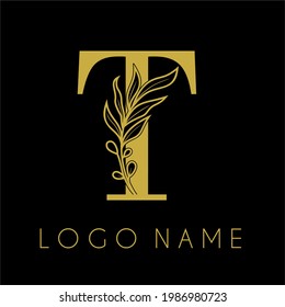 T Letra Inicial Plantilla De Diseño De Logotipo De Hojas De Oliva Modernas Minimalistas. Cosmética, Spa, Salón, Joyería, Hotel Business Brand Identity