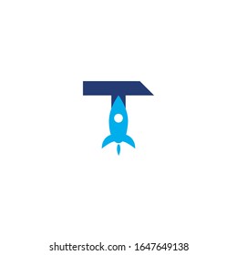 T initial letter with rocket design logo, elements, icons, symbols, abstract, shapes. Creative inspiration idea with flat style for business company, template collection, marketing promotions.