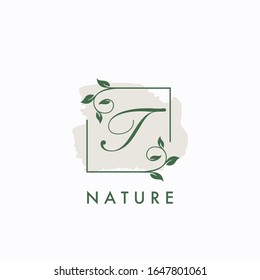 T Initialbuchstabe, quadratisches Blatt-Naturlogo-Vorlage