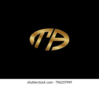 T A initial letters looping linked ellipse elegant logo golden black background