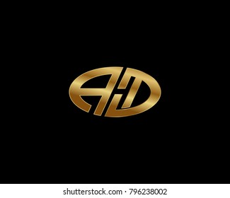 A T initial letters looping linked ellipse elegant logo golden black background