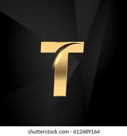 T initial letters swoosh elegant logo golden black background