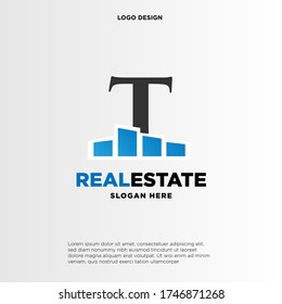 T Initial logo concept with building template vector.
