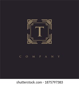 T Initial Logo Design With Frame