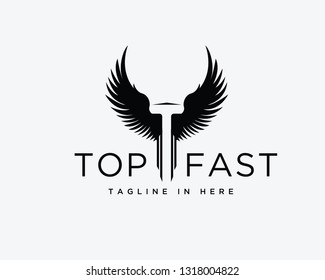 T initial logo design inspiration with wings
