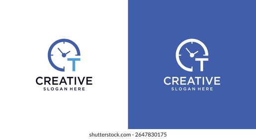 T initial logo icon digital clock
