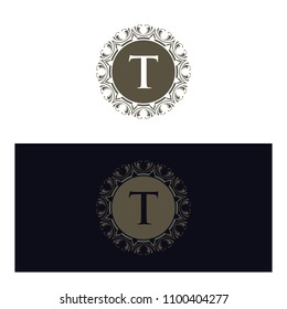 T initial logo. Luxury ornament crown logo