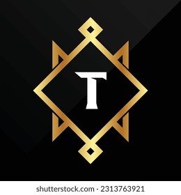 T Initial luxury gold Letter Type Logo Sign Symbol Icon Simple Elegance