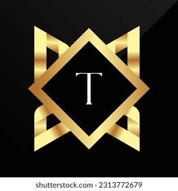 T Initial luxury gold Letter Type Logo Sign Symbol Icon Simple Elegance