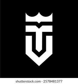 T Initial Monogram Letter with Crown and Shield Logo Template