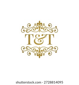 T T iniciales logo ornamento oro. Letra TT símbolo de ampersand o socio de negocios.