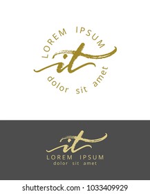 I T. Initials Monogram Logo Design. Dry Brush Calligraphy Artwork