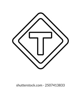T intersection road sign icon, line vector isolated on white background. trendy and modern design