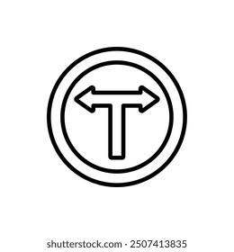 Icono de la señal de tráfico de la intersección de T, Vector de línea aislado en el fondo blanco. diseño moderno y de moda