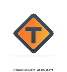 T intersection road sign icon, flat colored vector. modern and minimalist design