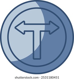 T intersection road sign vector icon transparent background. replaceable blue color design