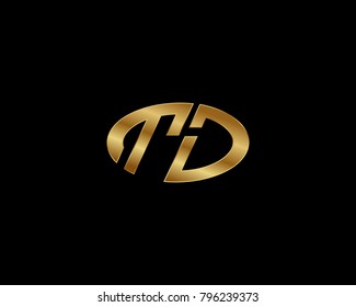 T J initial letters looping linked ellipse elegant logo golden black background