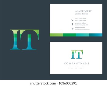 I & T joint logo multi color letter design with business card template