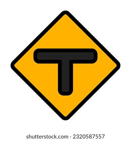 T junction icon in filled line style, use for website mobile app presentation