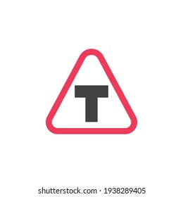 Icono plano de la señalización de la carretera de cruce T, extremo de la señal del vector de la carretera, pictograma colorido aislado en blanco. Símbolo, ilustración del logotipo. Diseño de estilo plano