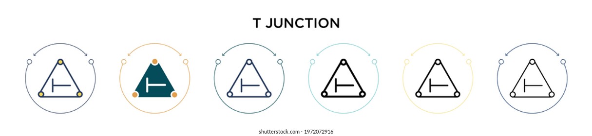 T junction sign icon in filled, thin line, outline and stroke style. Vector illustration of two colored and black t junction sign vector icons designs can be used for mobile, ui, web