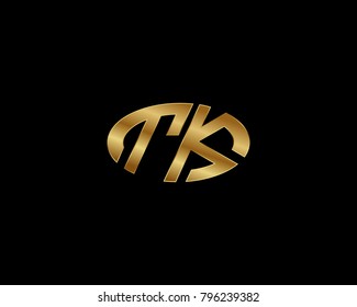 T K initial letters looping linked ellipse elegant logo golden black background