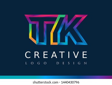 T K Logo. TK Letter Design Vector with Magenta blue and green yellow color