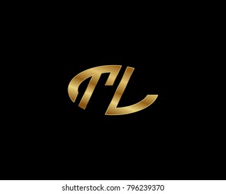 T L initial letters looping linked ellipse elegant logo golden black background