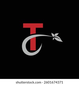 T Leaf Logo Design Vector illustration	