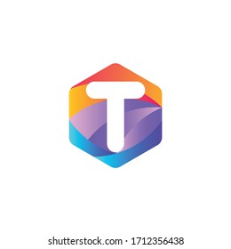 t letter abstract hexagon gradient logo design