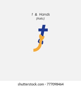 t -Letter abstract icon, hands logo design vector template.Business offer,partnership symbol.Hope,help concept.Support,teamwork sign.Corporate business,education logotype symbol.Vector illustration