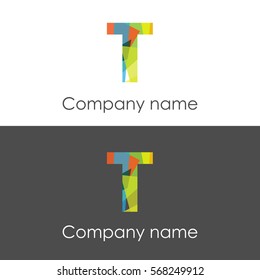 T letter abstract mosaic shape icon colorful