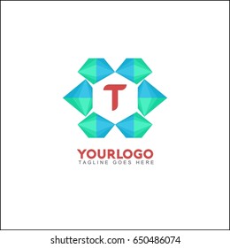 T letter abstract paper. Mountains media is a vector logo template. Triangle shape logotype for business and creative company.