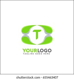T letter abstract round tech logo design template. Vector green sport creative symbol.